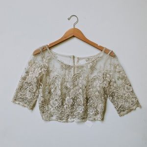 Ivory and silver beaded lace bridal top